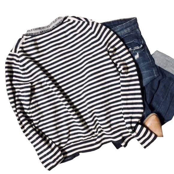 J. CREW Black White Striped Harlow Cardigan Cardi Sweater Button Tweed Trim S - Picture 5 of 7